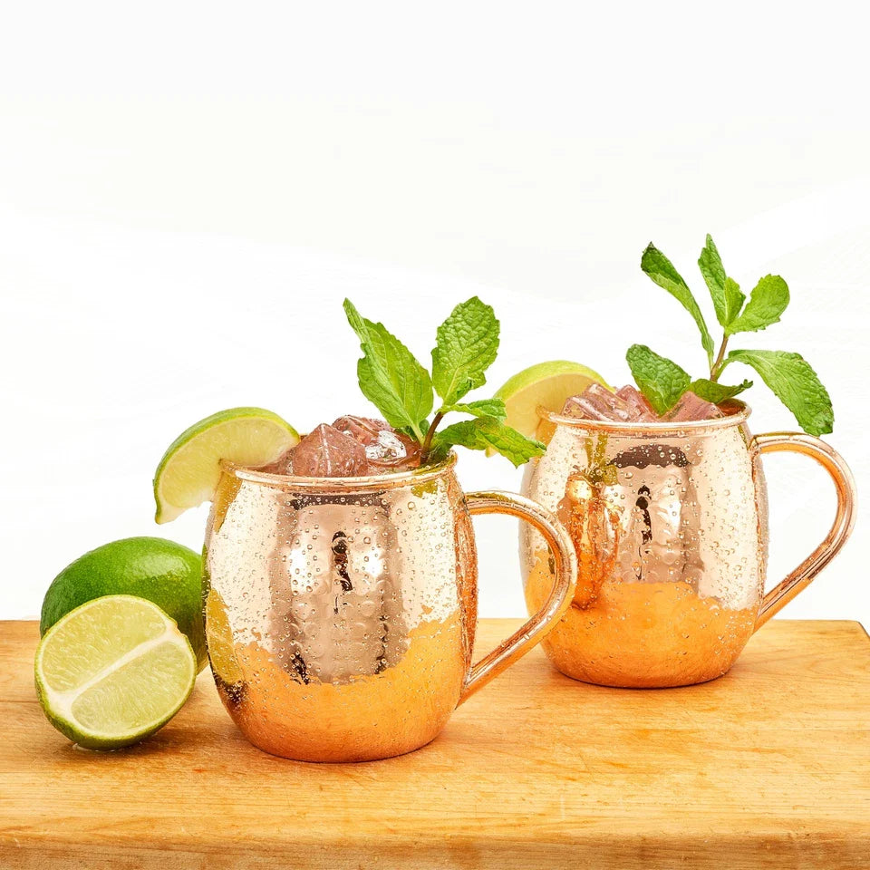 New Hammered Solid Copper Moscow Mule Mugs 16 Oz Set of 2, Classic Cocktail Cups for Beer, Drinks & Barware Gifts