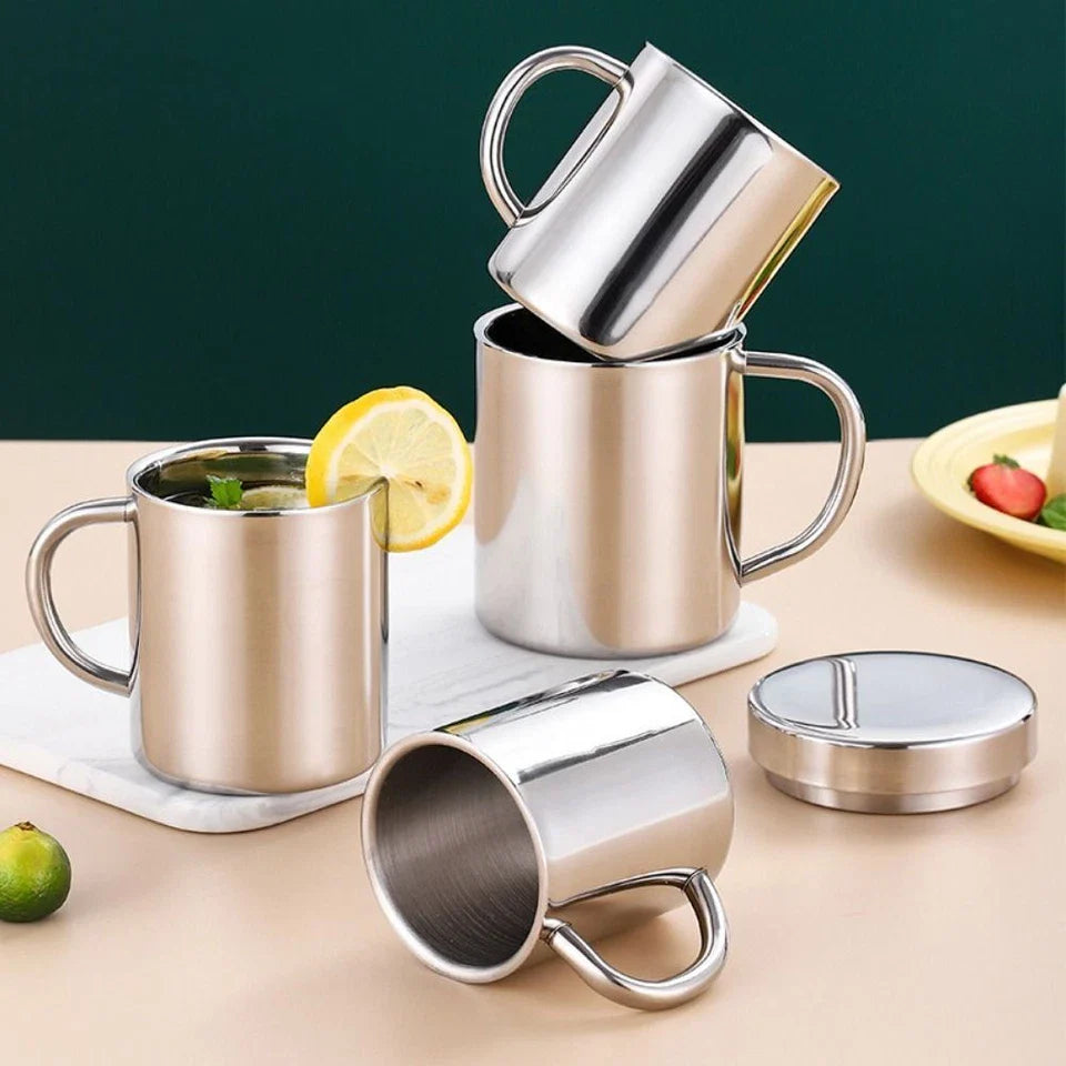 220ml Stainless Steel Coffee Mug with Handle, Double Wall Insulated Metal Camping Cup, Outdoor Travel Coffee Cup for Hiking & Home Use