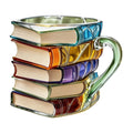 Handmade Painted Book Mug, Colorful Stacked Book Coffee Cup, Novelty Ceramic Mug for Readers, Writers & Book Lovers