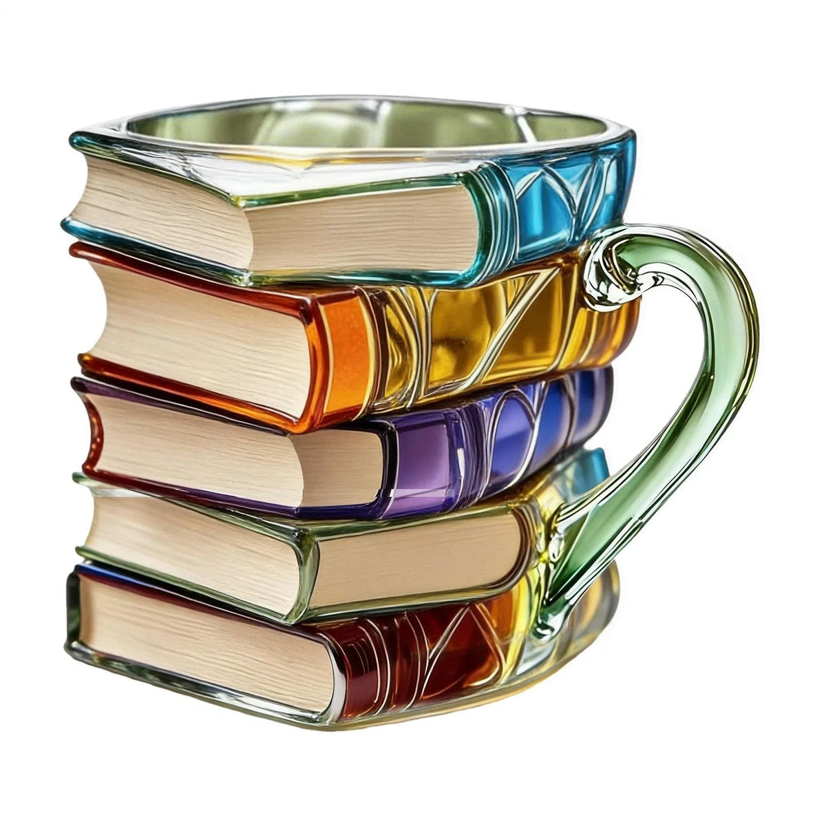 Handmade Painted Book Mug, Colorful Stacked Book Coffee Cup, Novelty Ceramic Mug for Readers, Writers & Book Lovers
