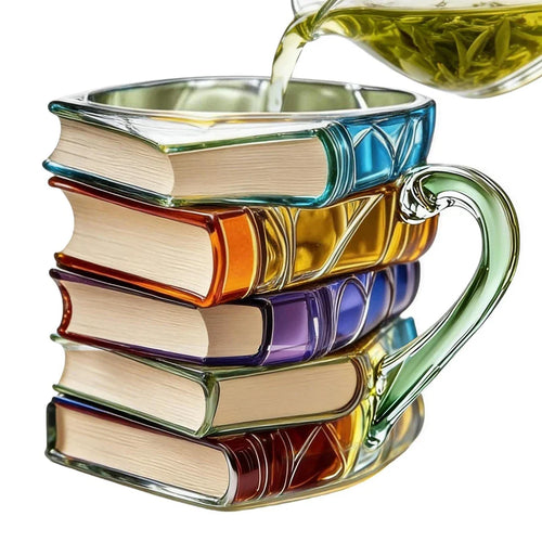 Handmade Painted Book Mug, Colorful Stacked Book Coffee Cup, Novelty Ceramic Mug for Readers, Writers & Book Lovers